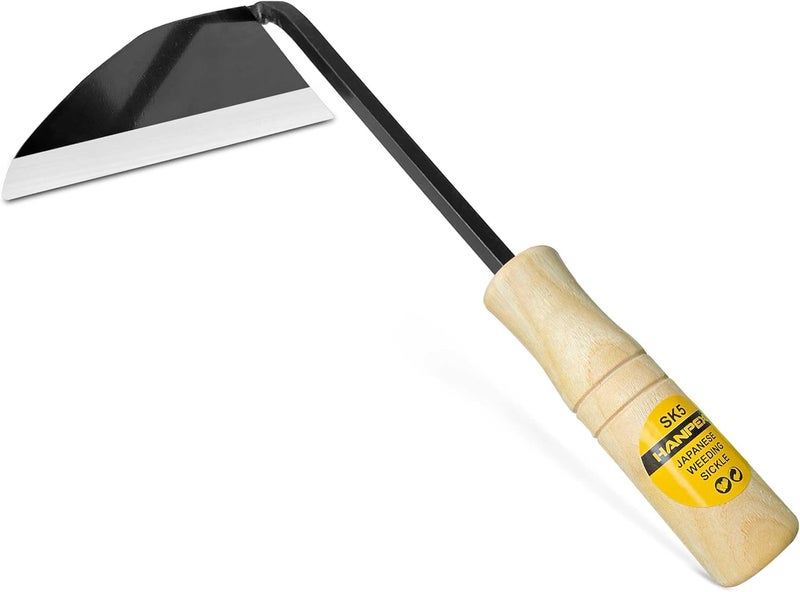 Hanpex Japanese Wide Blade Gardening Tools I Premium Quality Hand Hoes/Weeding Sickle Have Very Sharp Edge for Quick Work - Image 1